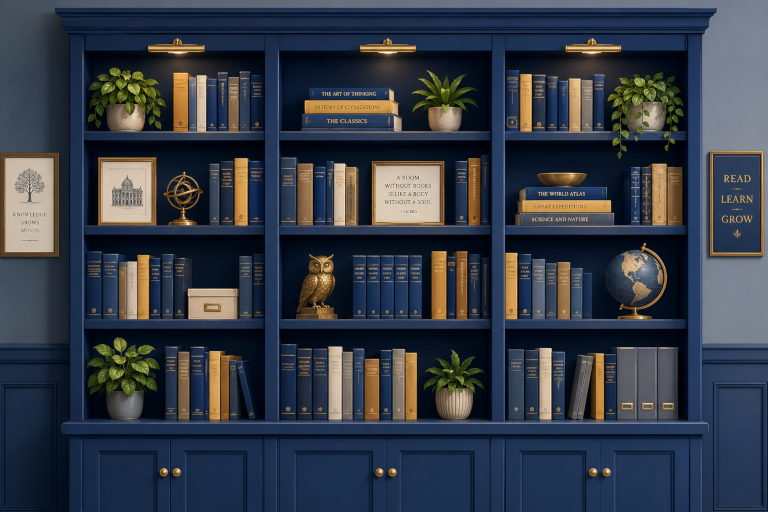 Library bookshelf illustration representing knowledge resources
